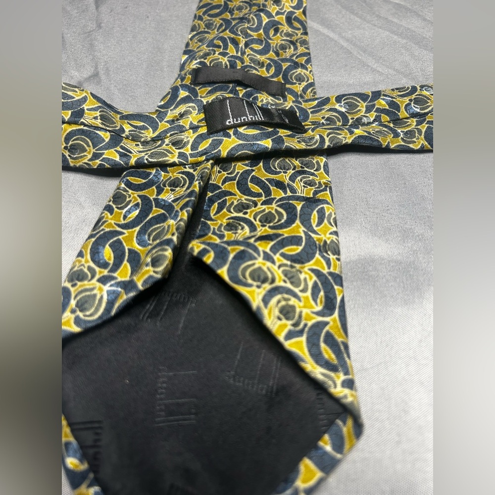 Men’s Dunhill Gold Blue Geometric Designer Luxury Silk Tie - Picture 2 of 4